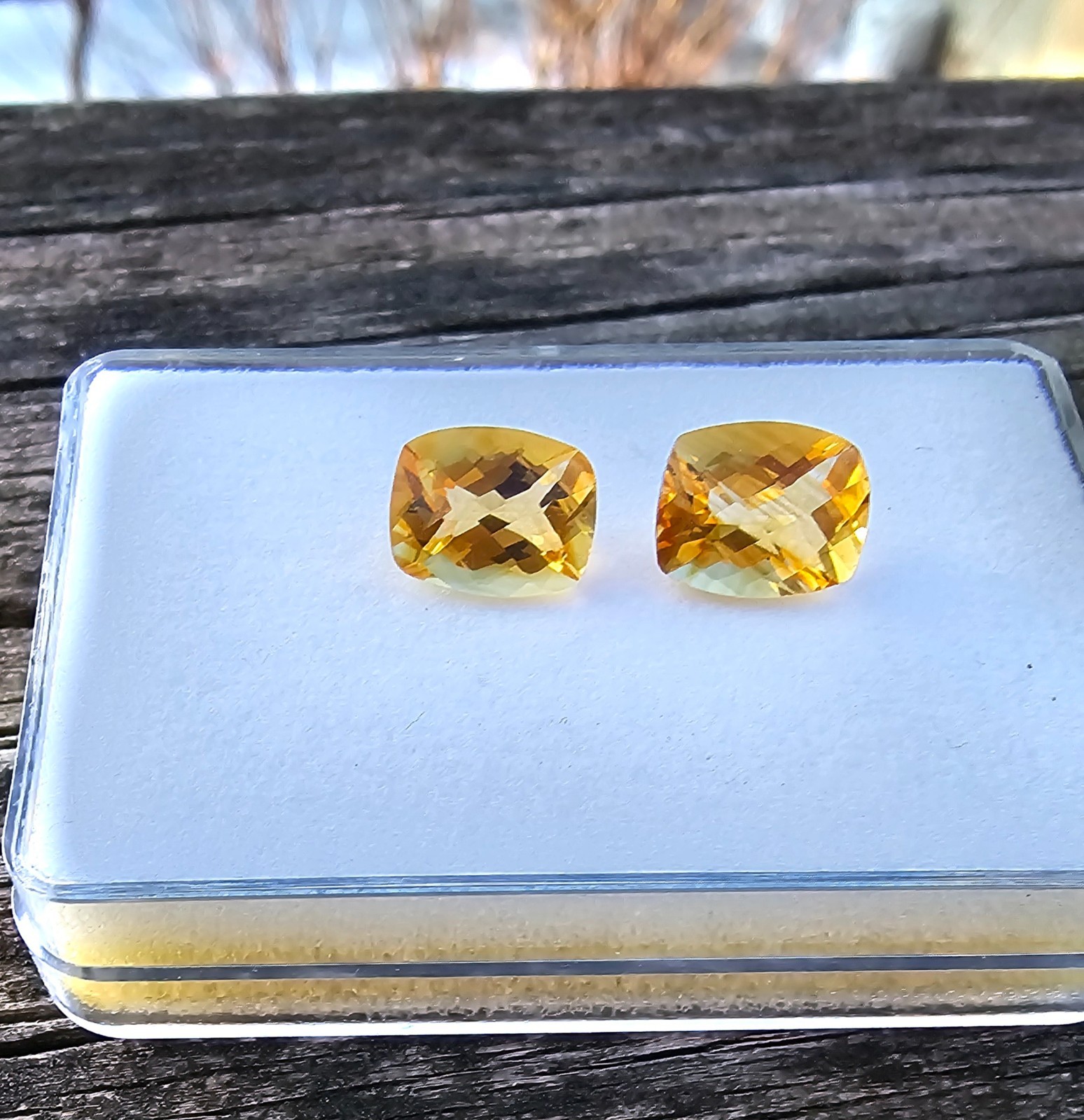 Citrine Pair Of 10.8mm Cushion Loose Stones