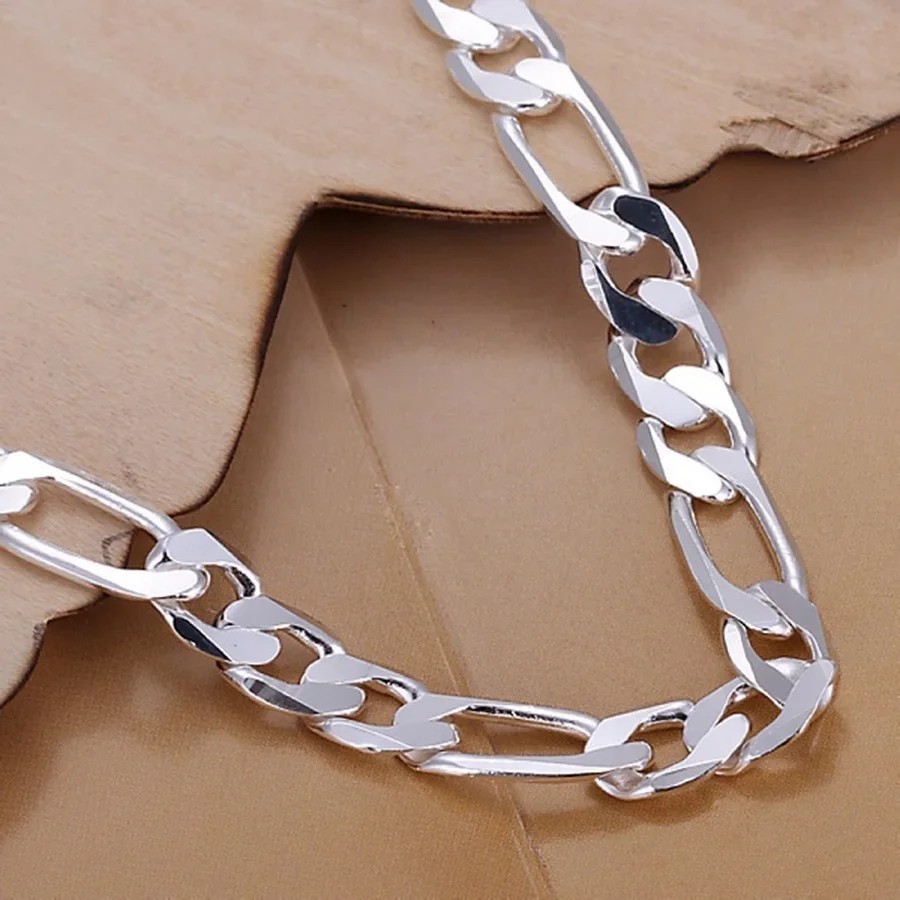 8mm 925 Sterling Silver Figaro Bracelet – Chain for Men & Women, 20 cm Jewelry