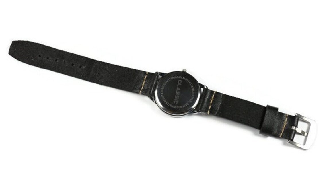 Distressed leather watch band Soft, Black watch strap 18mm 20mm 22mm 24mm