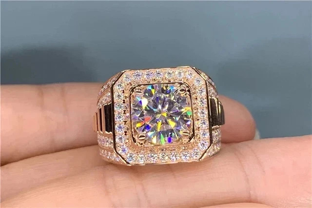 2.20Ct Round Cut Natural Moissanite Men’s Solitaire Ring 14K Rose Gold Plated
