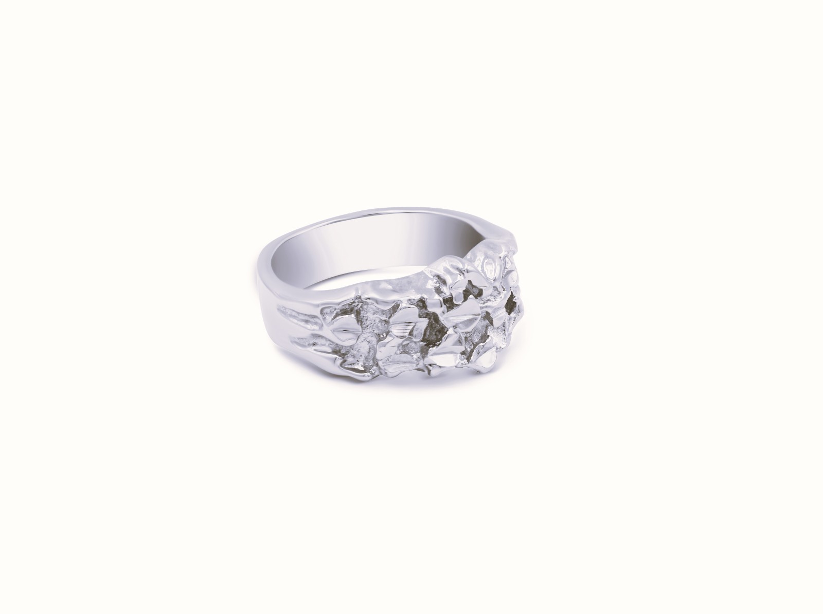 Silver Nugget Ring – Unisex Design, Small Nugget Ring, Rhodium