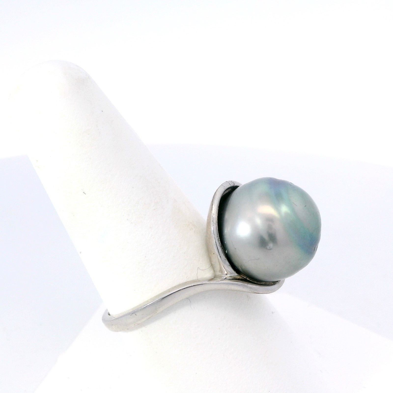 925 Sterling Silver 13.4mm Genuine Natural Tahitian Pearl Ring Size 9