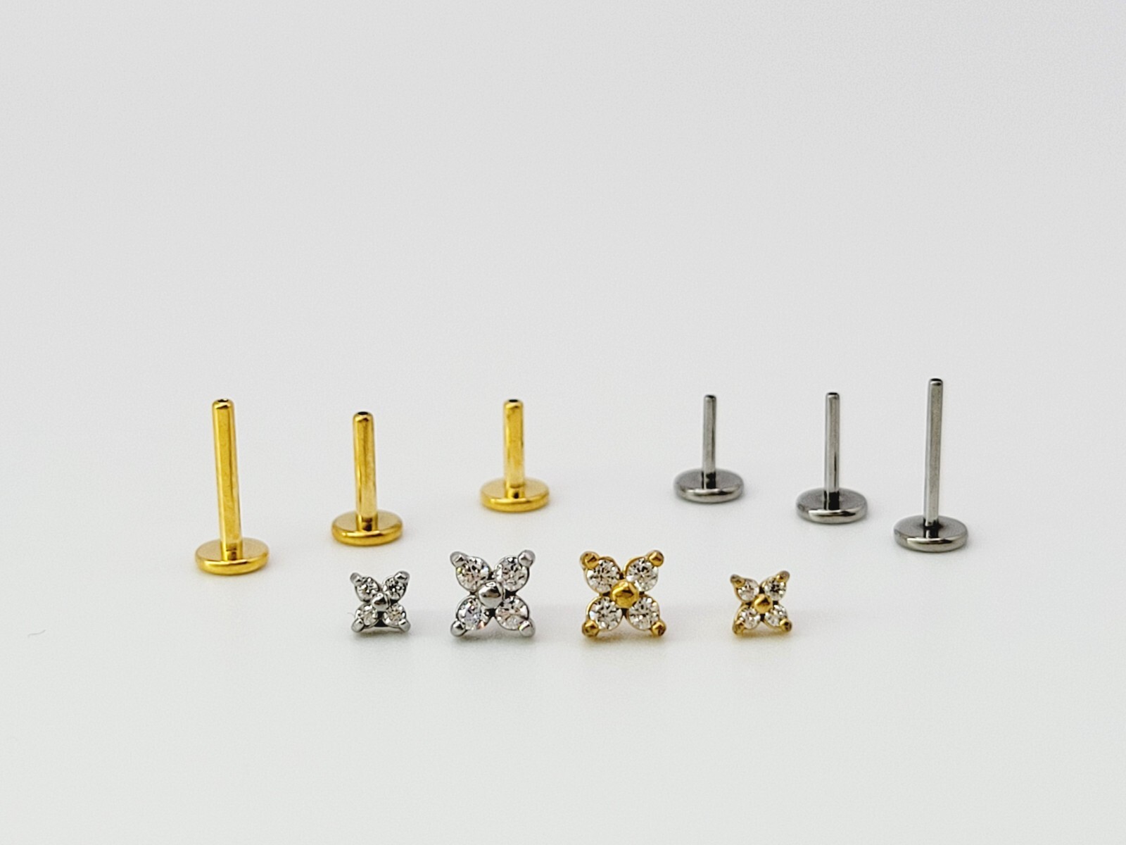 20G/18G/16G Titanium Labret 4 stones Push Pin Threadless Flat Back Stud Earring