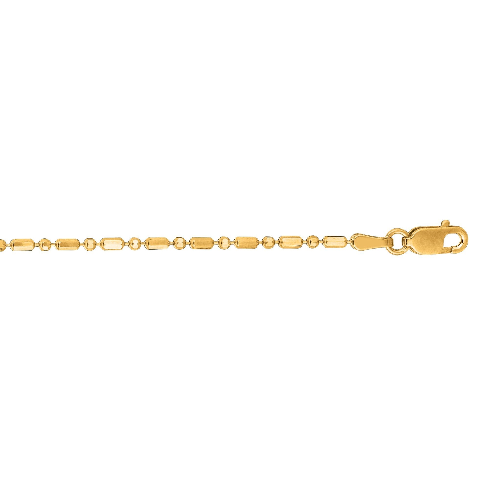 14K Yellow Gold 1.3mm Diamond-Cut Bar and Bead Chain with Lobster Lock