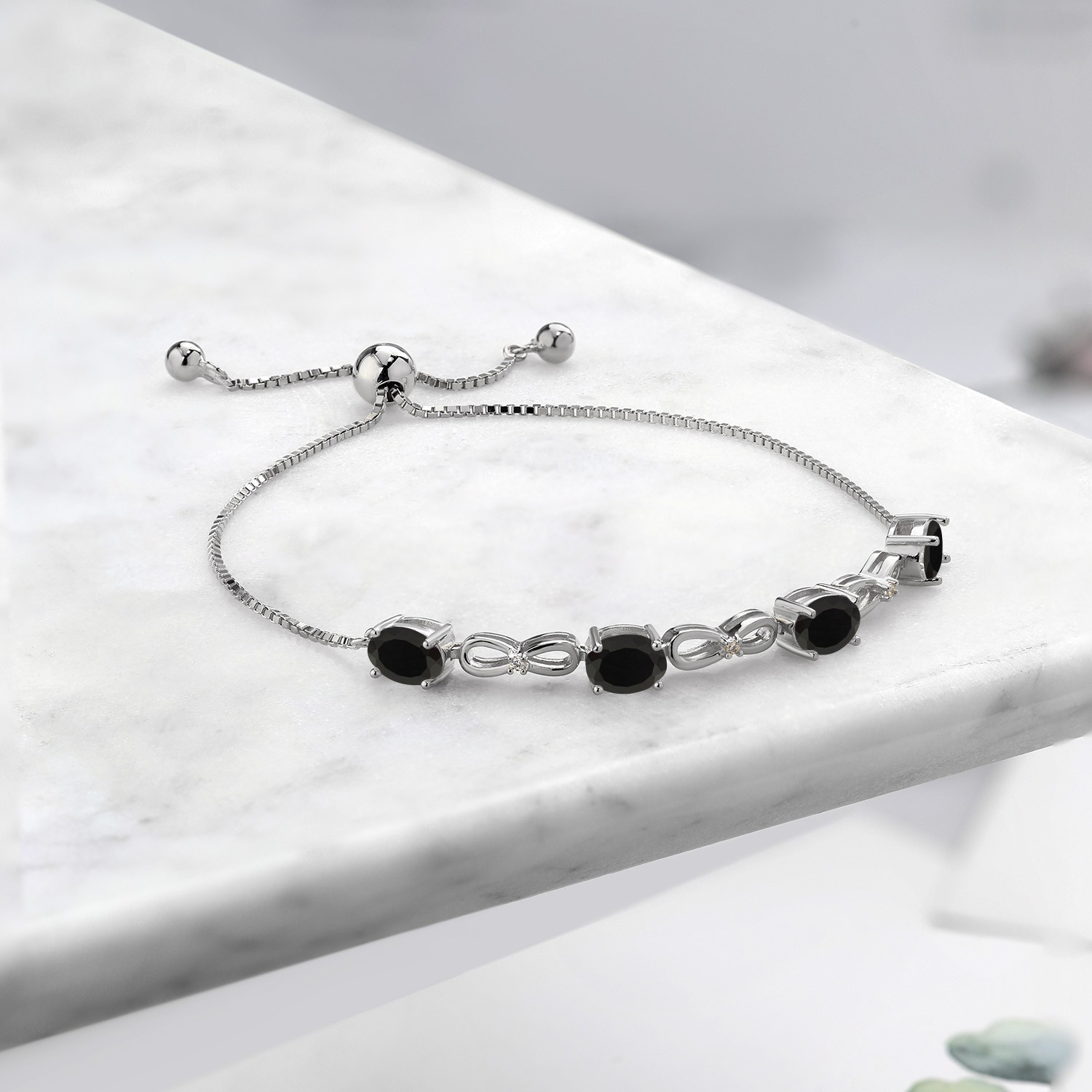 2.82 Cttw Onyx and White Lab Grown Diamond Tennis Bracelet For Women | 925