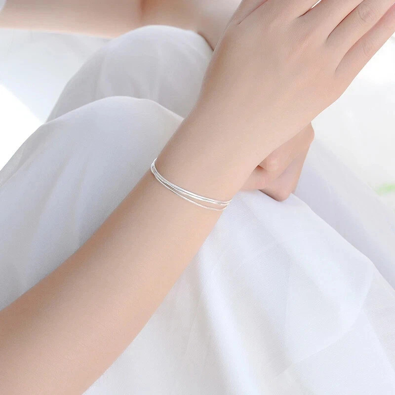 Women’s 925 Sterling Silver Multilayer Snake Chain Foot Ankle Bracelet New USA