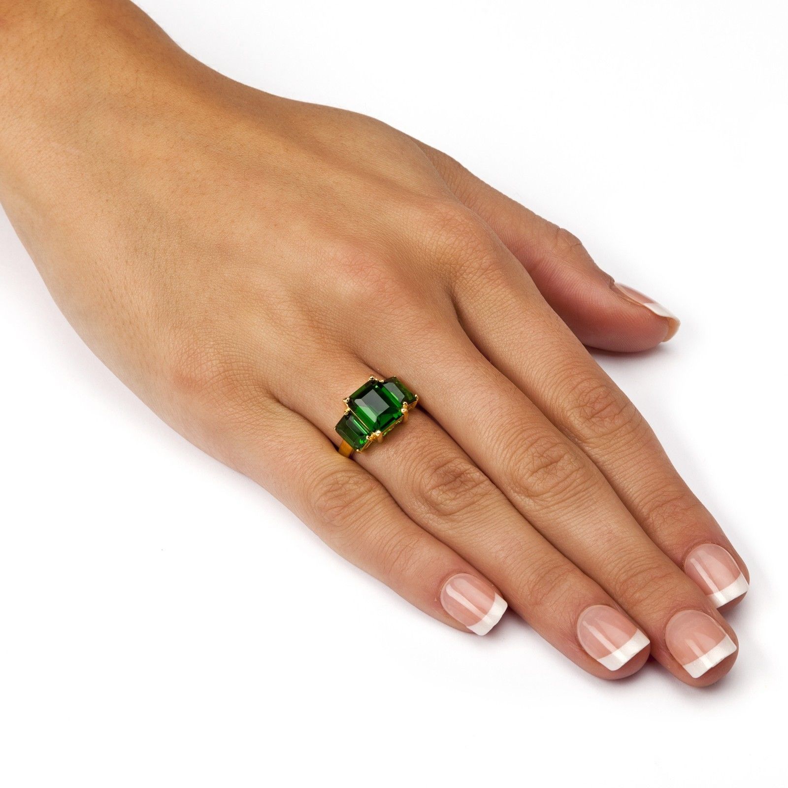 TRIPLE BIRTHSTONE EMERALD 18K GOLD GP MAY RING SIZE 5 6 7 8 9 10