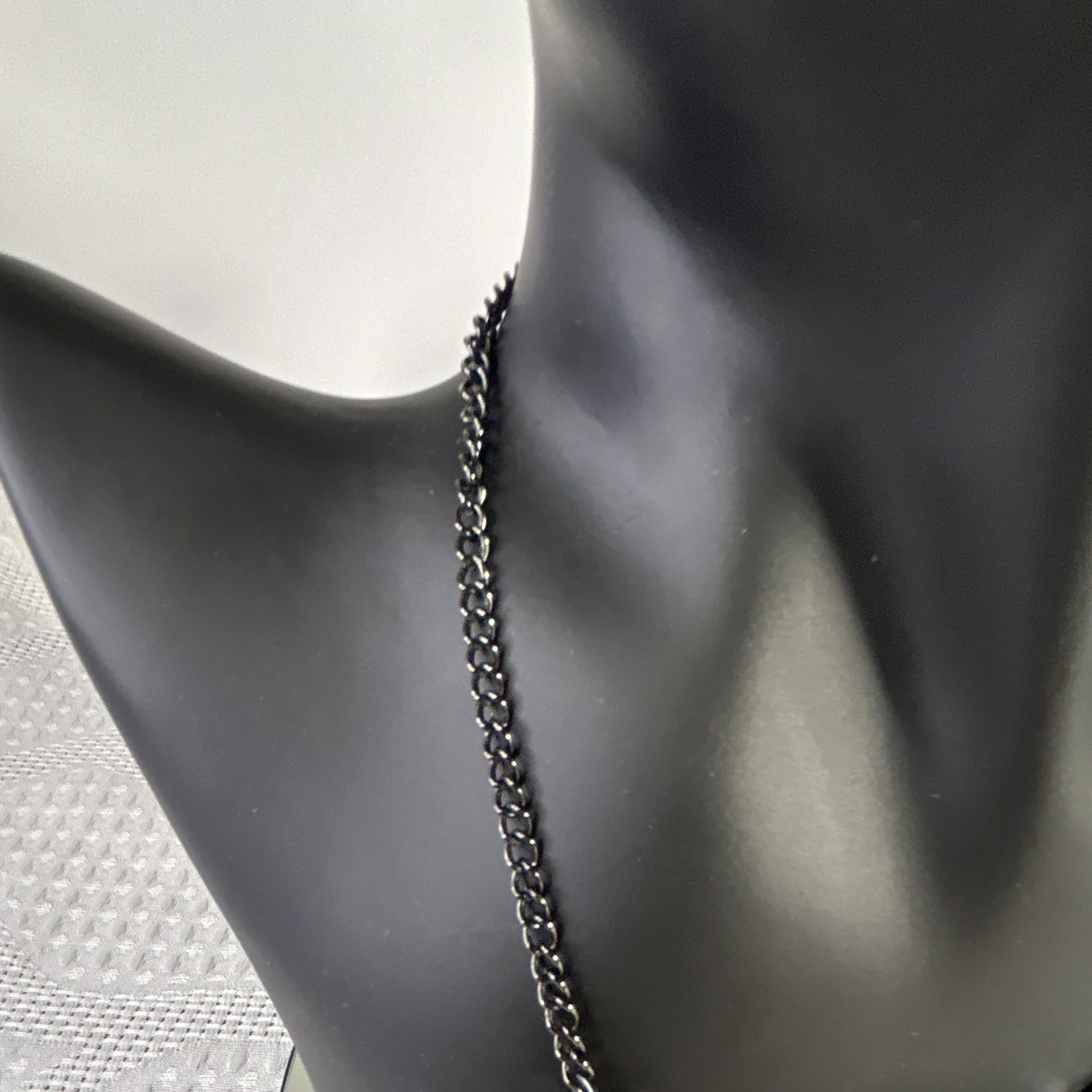 Black Curb Link Chain Necklace 7 Multicolor Octagon Crystals Adjustable Spring