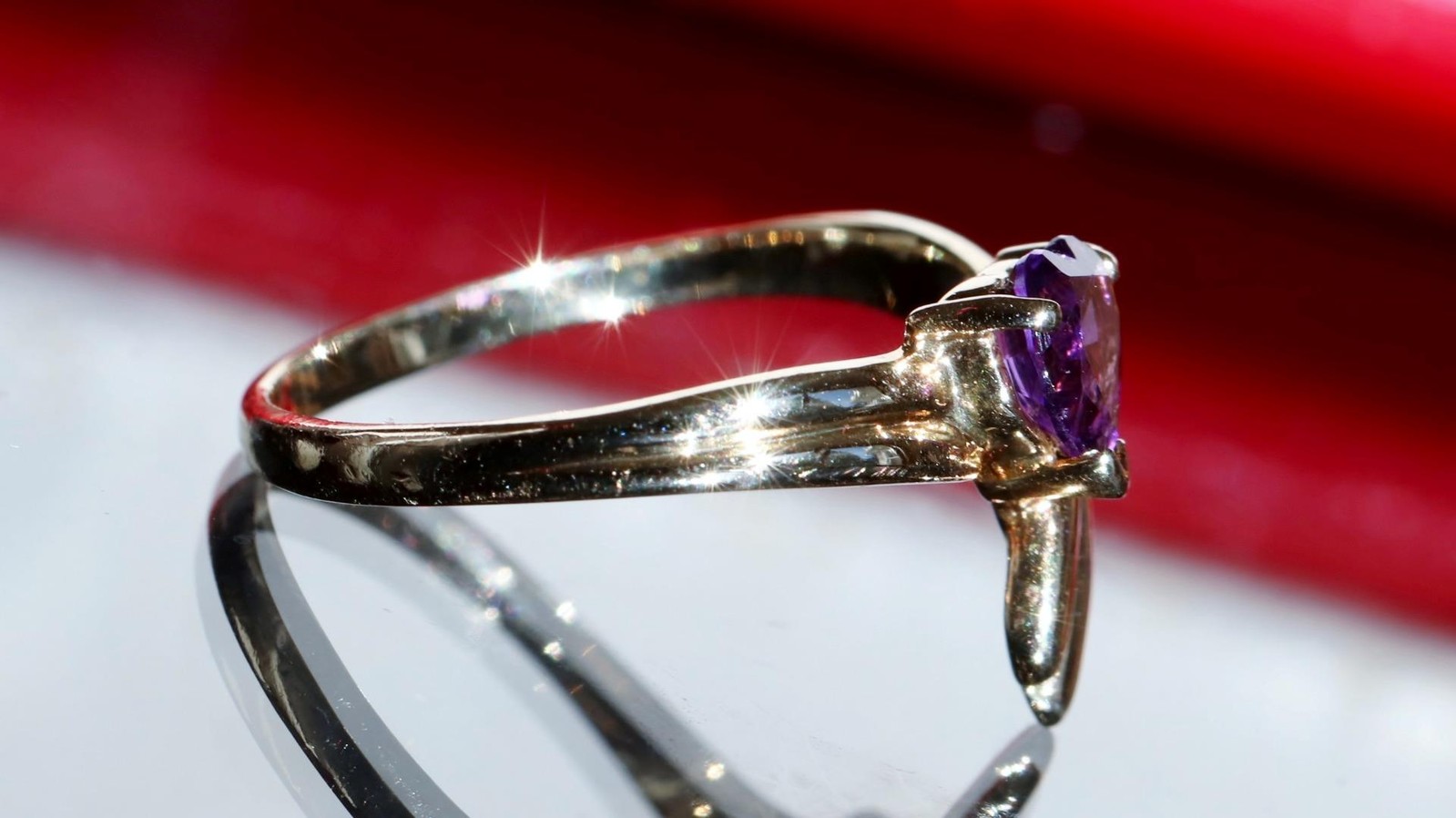 14k yellow gold ring 0.40ct amethyst heart solitaire size 5 vintage 1.95g N2695S