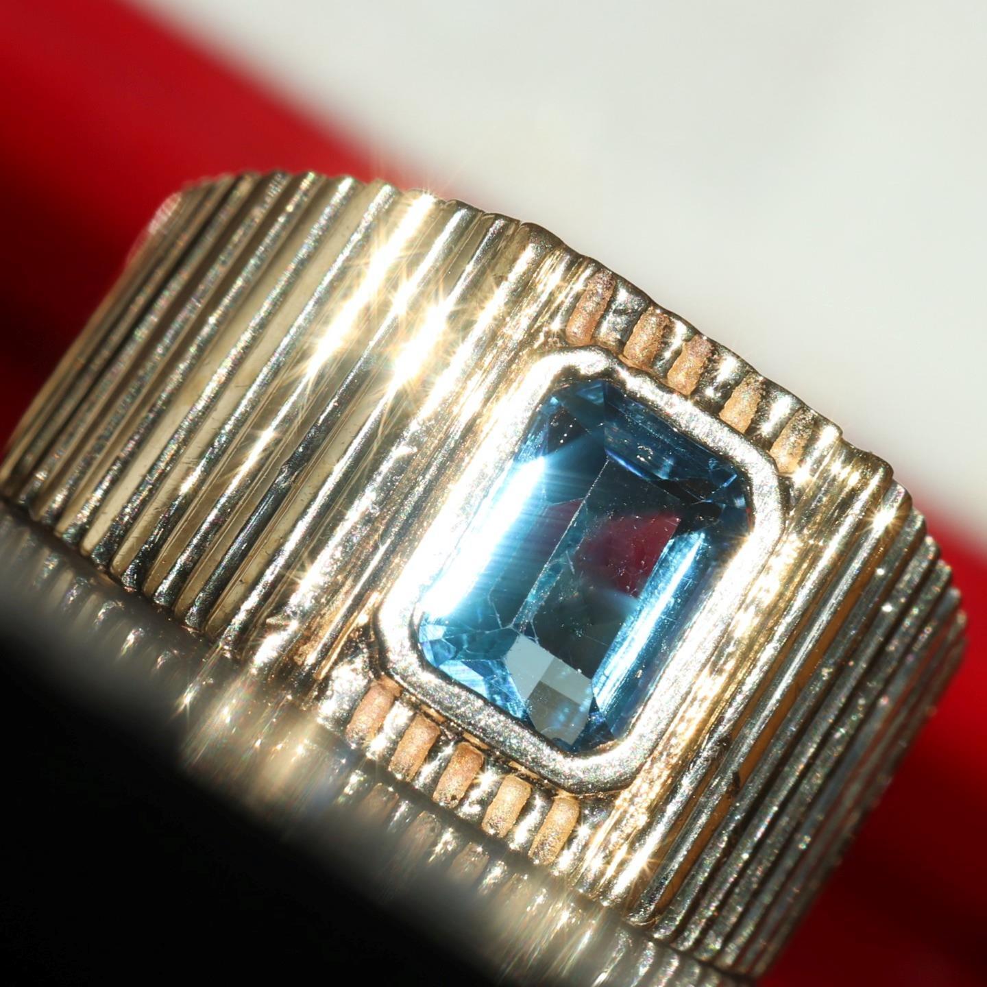 10k yellow gold ring 1.70ct blue topaz solitaire size 8 vintage 5.9gr N3088A