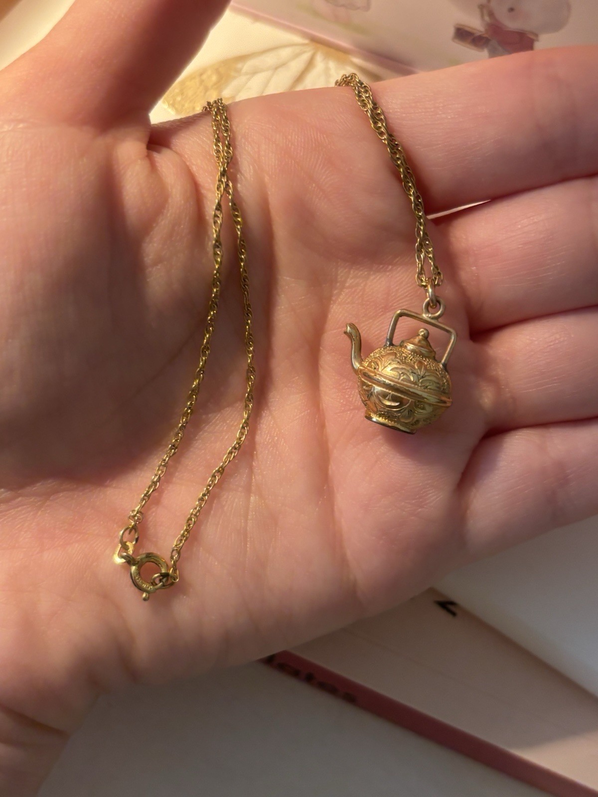 Vintage 14k Gold Filled 3D Teapot Charm Pendant Necklace 1/20 14k GF Cottagecore