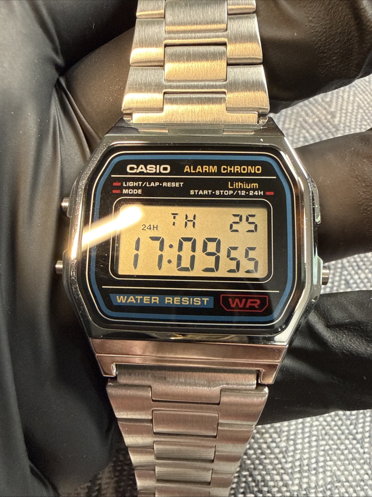 Casio A158W Digital Quartz Wristwatch Alarm Chronograph Steel Bracelet Silver
