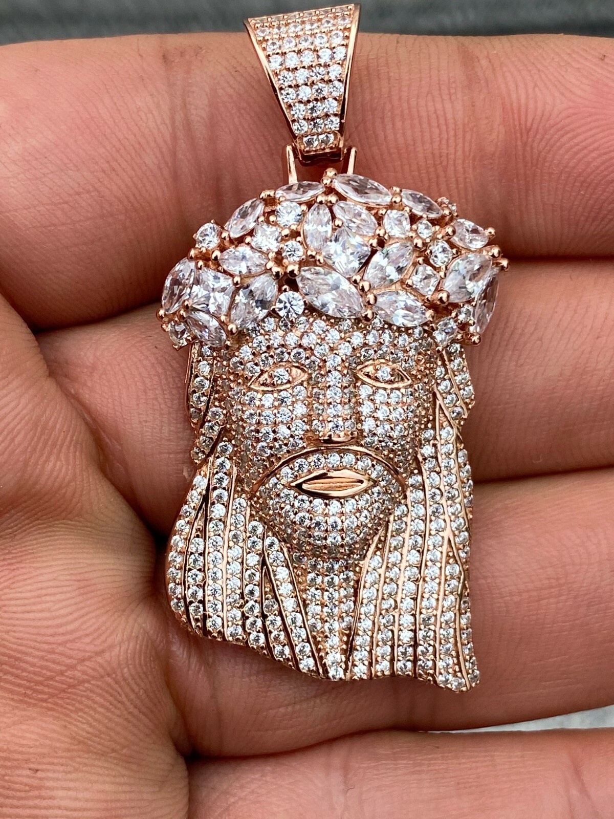 Real Hip Hop 14k Rose Gold Plated 925 Sterling Silver Jesus Piece CZ Pendant Icy