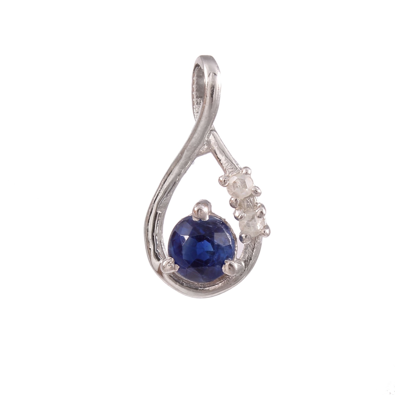 Handmade Sterling Silver Blue Sapphire Pendant: Rose Cut Diamond Jewelry Pendant