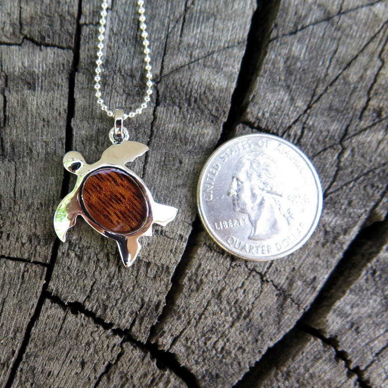 Hawaii Jewelry Koa Wood Honu Turtle Silver Rhodium Plated Brass Pendant BRP1111
