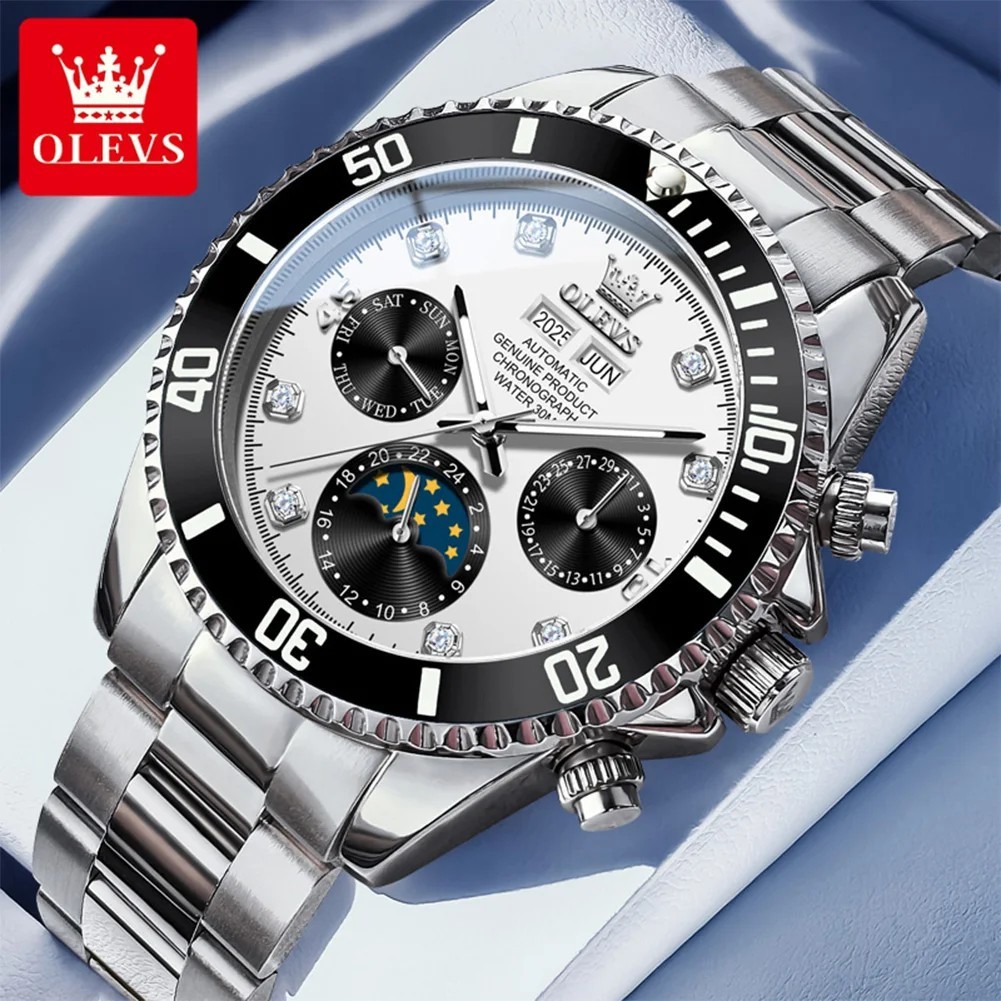 Automatic Mechanical Watch Waterproof Moon Phase Luxury Dial Men Men’s Strap