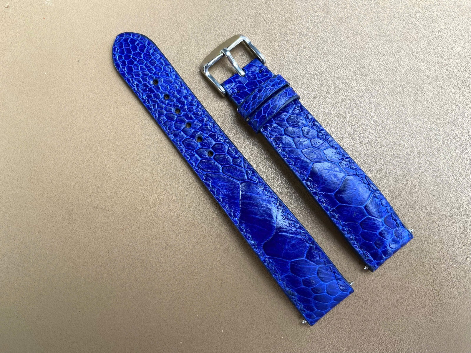 Blue Ostrich Leather Watch Strap Band, Size 18mm 19mm 20mm 21mm 22mm 24mm 26mm
