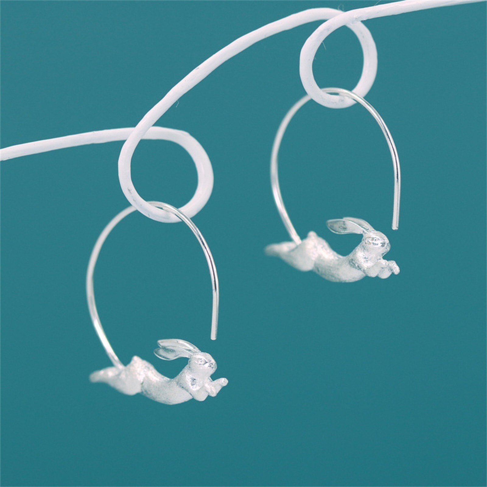 Rabbit Bunny Hoop Earrings in 925 Sterling Silver