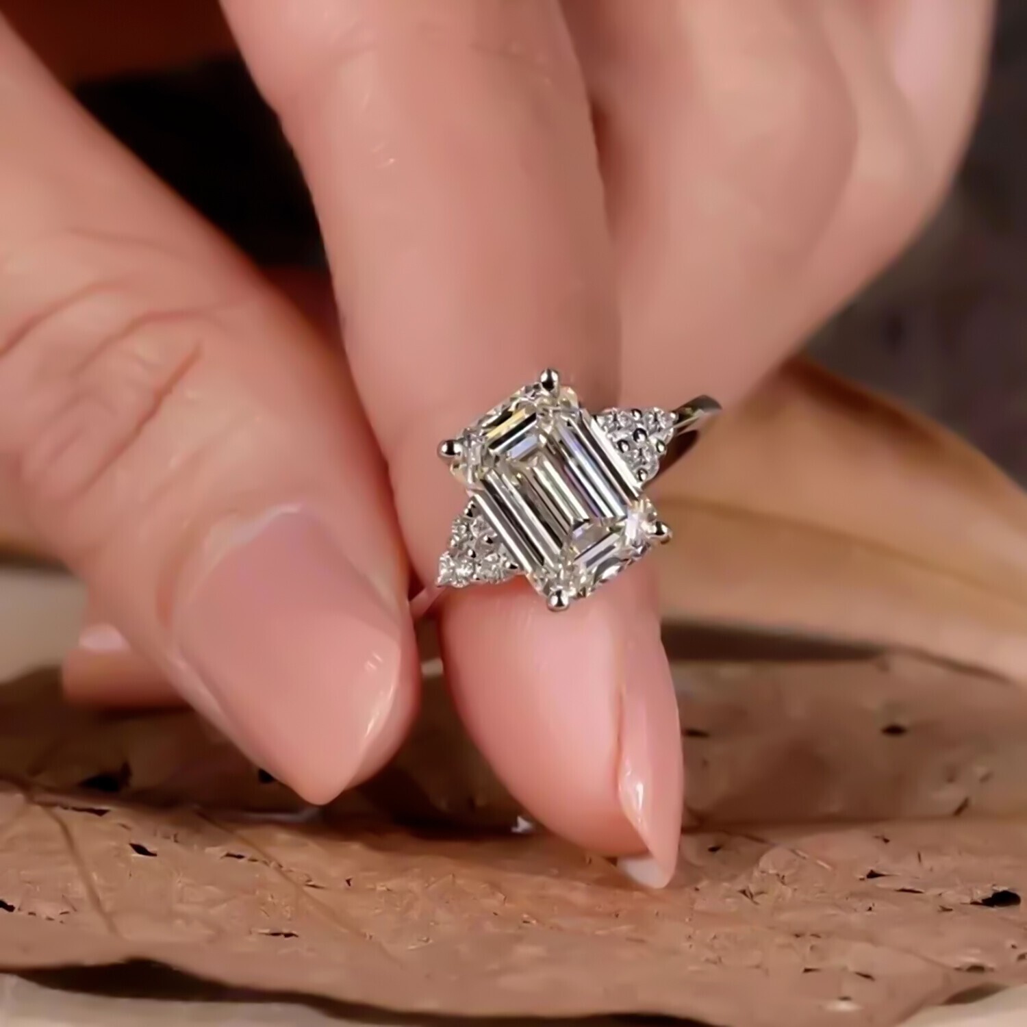 4.48 Ct Emerald Cut White Diamond Solitaire Ring in 925 Silver Gift Idea