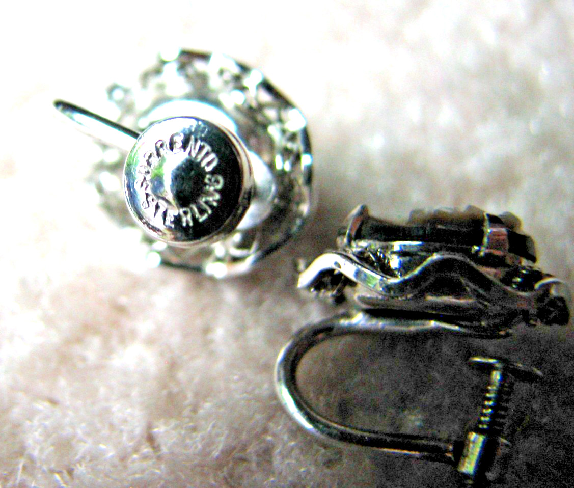 Vintage Sterling Silver Sorrento Cameo Mother of Pearl Screw Back Earrings