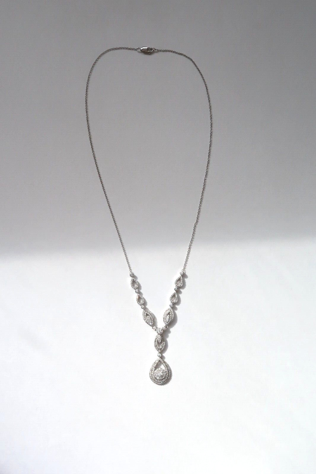 Diamond Double Drop Pendant 17″ in 14k White Gold (1-1/2 ct.)