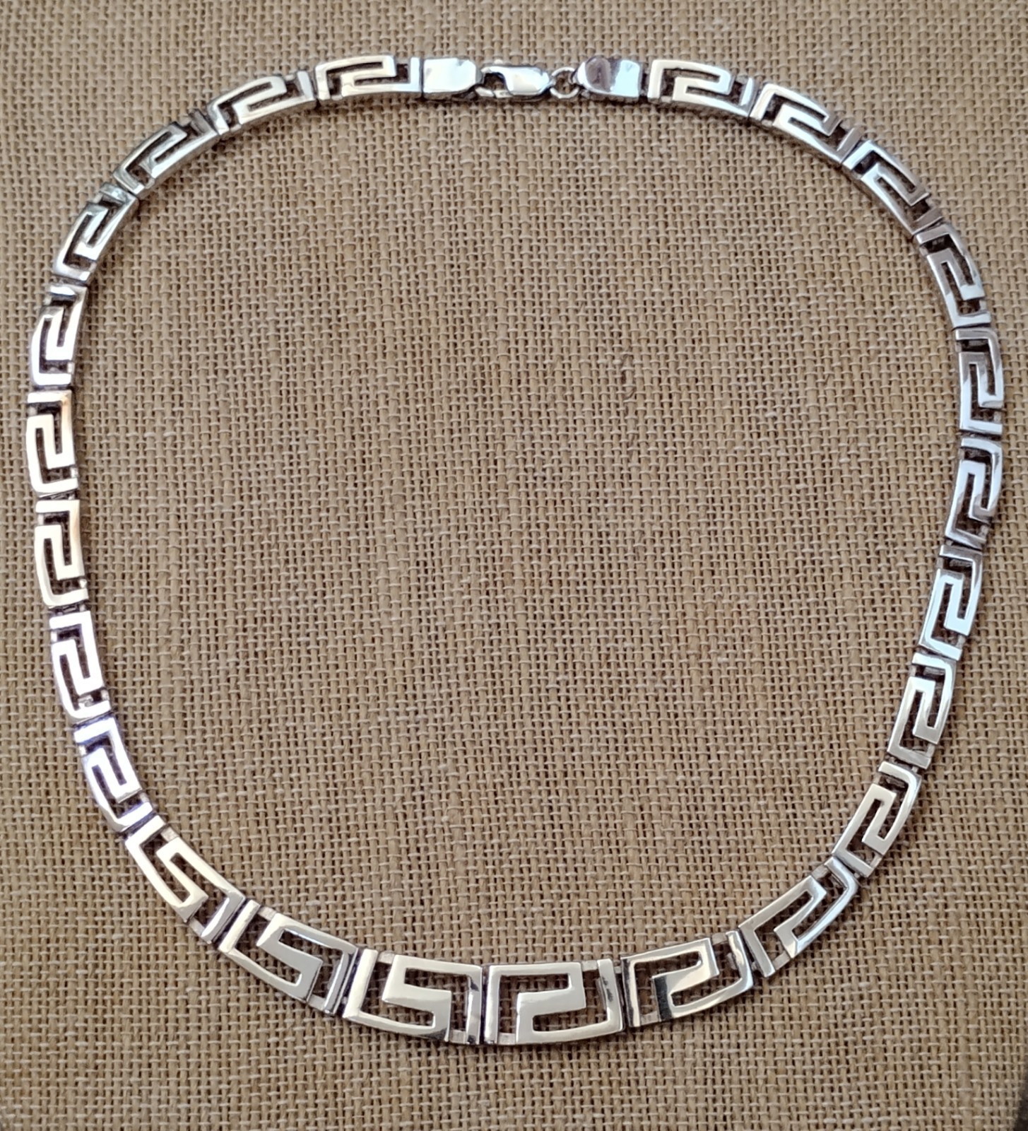 Sterling Silver Greek Key Necklace Graduated Openwork Links 17.5″ 36.9g