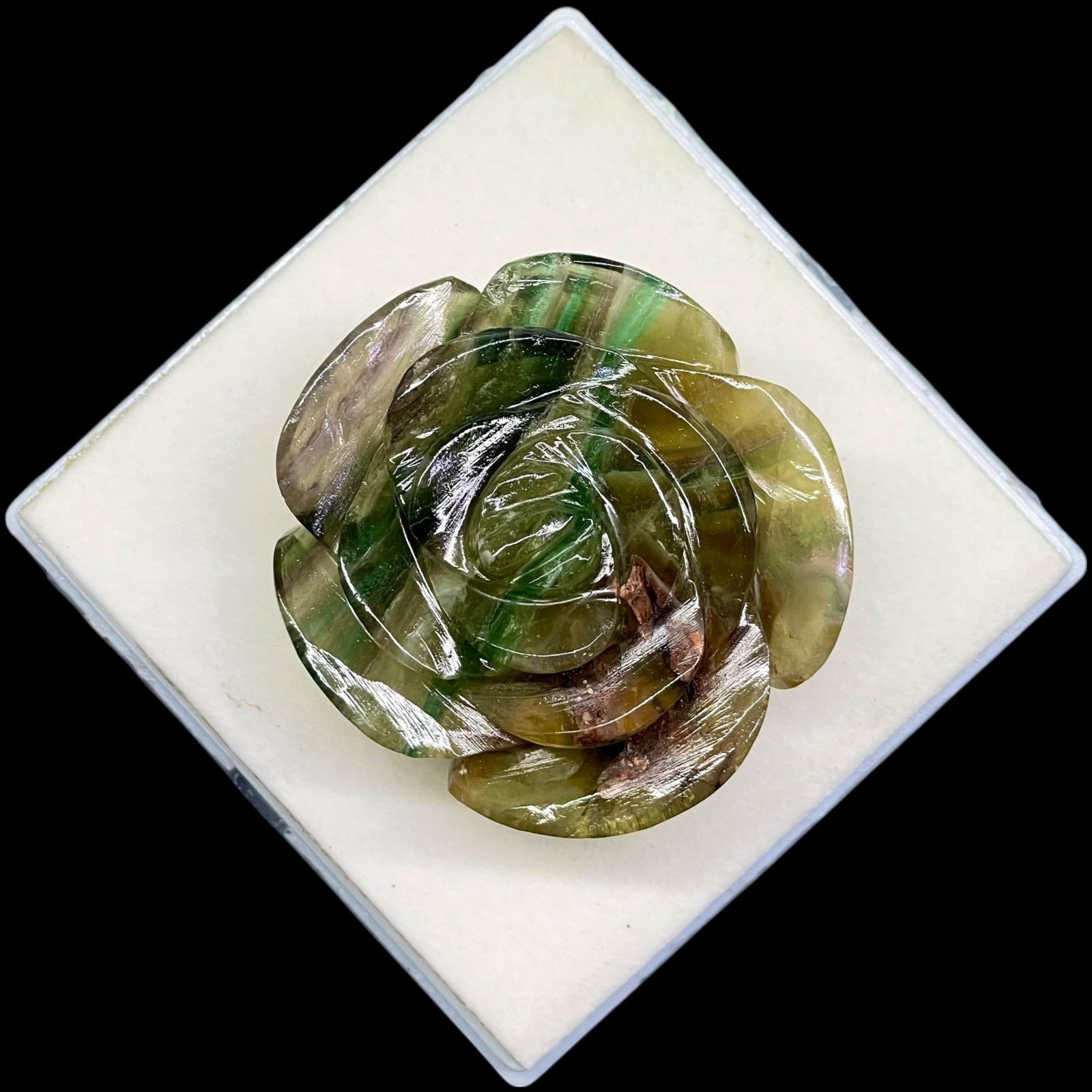730 Ct Natural Bi Color Fluorite Rose Carving Unique Floral Design Huge Gemstone