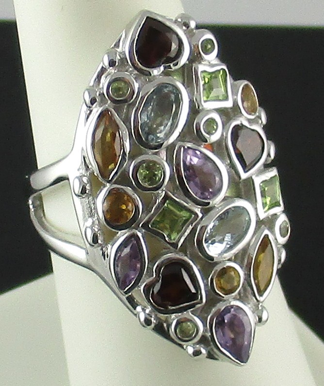 Princess Jaipur 2.52ct Multigemstone Sterling Marquise-Shaped Ring – Size 7