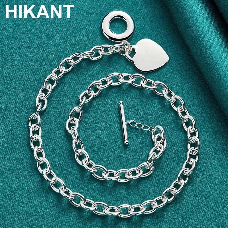 925 Sterling Silver Basic Chain Heart Pendant Women Necklace Fashion Jewelry