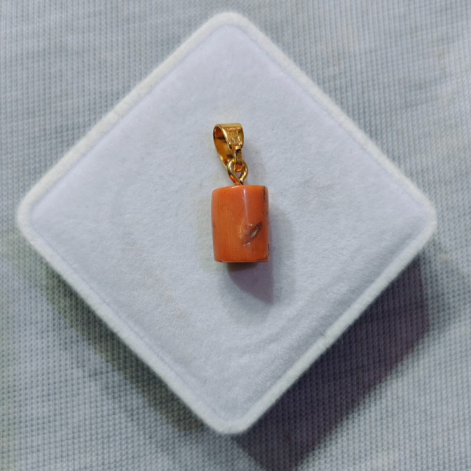 Natural Orange Coral Barrel Pendant Gold Plated Bail Handmade Necklace Jewelry