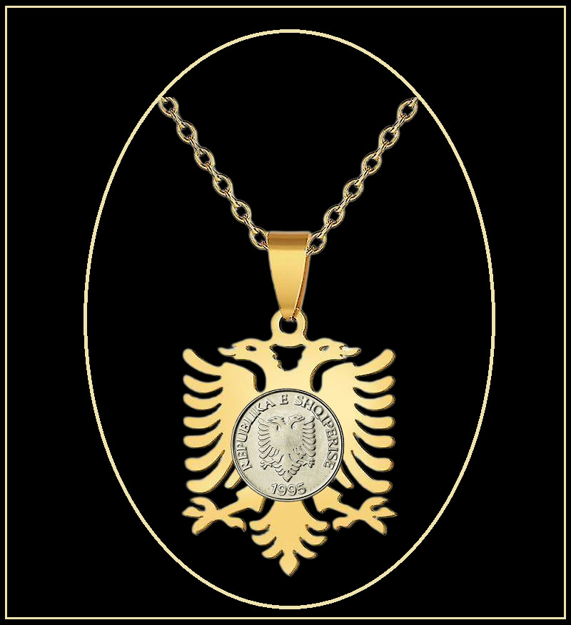 ALBANIA COAT OF ARMS Necklace – Double Eagle – Authentic Leke Coin – 24″ Chain