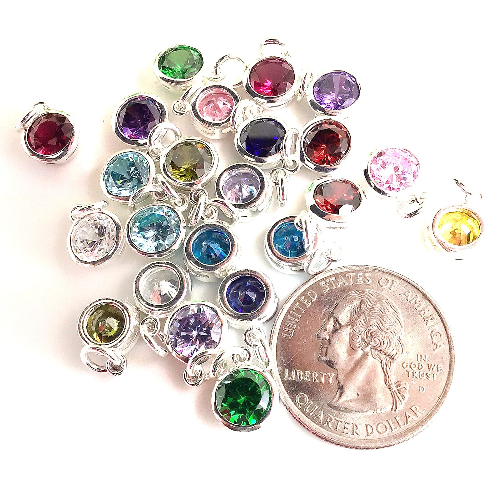 6mm Birthstone Charm Ring Sterling Silver Drop Cubic Zirconia CZ Bracelet ONE pc