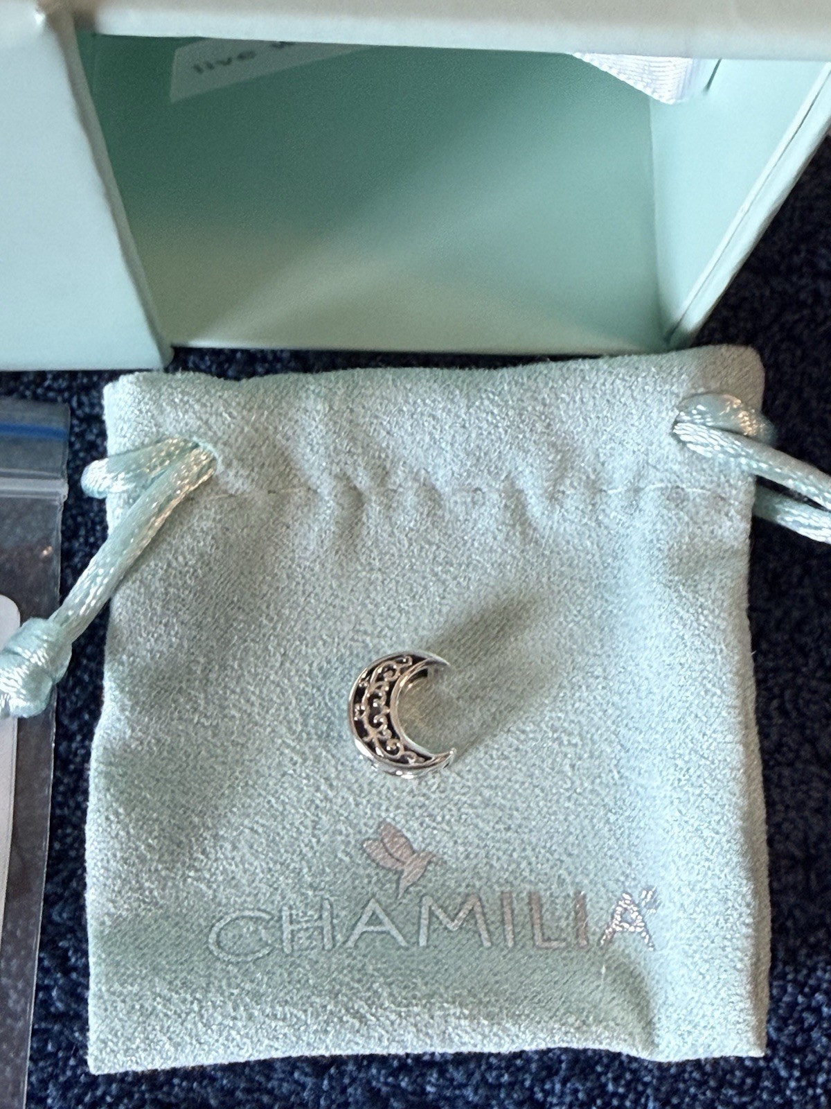 Chamilia Sterling Silver Crescent Moon Charm, Filigree, Auth, NEW