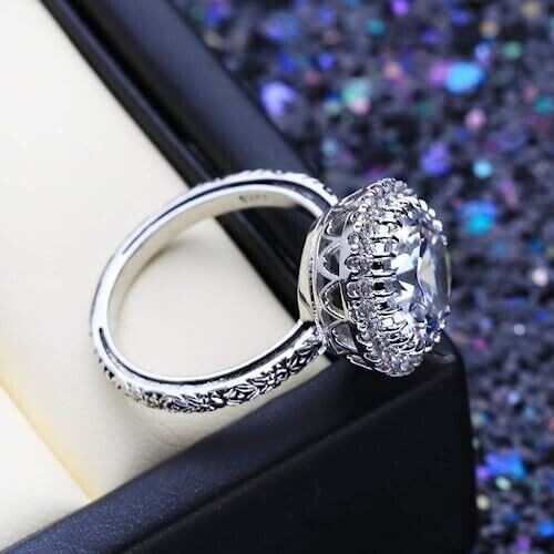 Silver Plated Authentic Proposal Ring 2CT CZ Vintage Style Christmas Gifts Ring