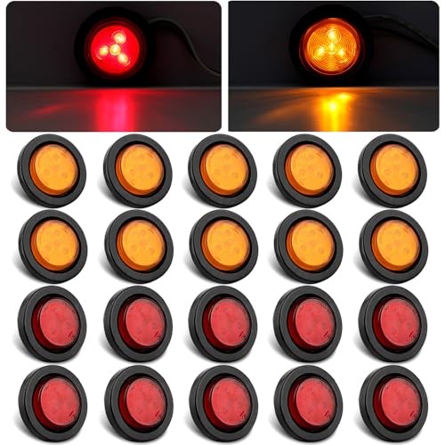 20Pcs 2″ Inch Round Led Marker Clearance Lights 4 LED, 10 Amber + 10 Red | 2
