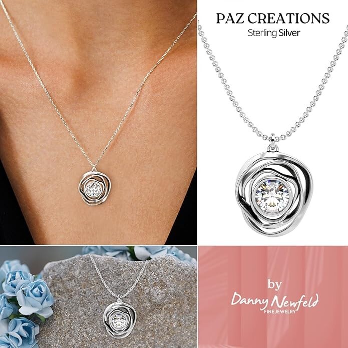 925 Sterling Silver Cubic Zirconia Necklace for Woman by Paz Creations, Sterling