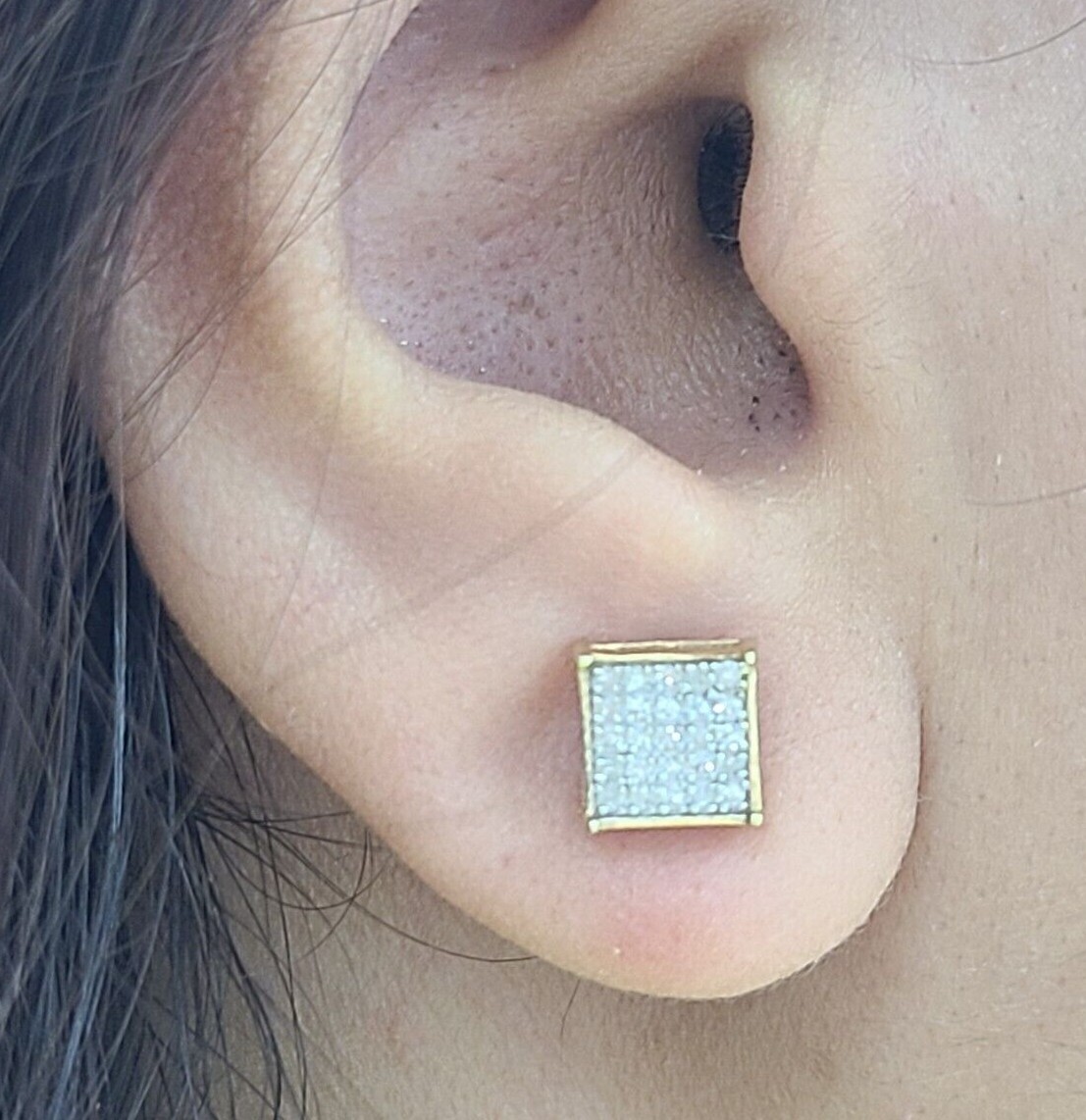DEAL!10K Gold Genuine Natural Pave Diamonds Square Kite Earrings 0.15ct 7.10MM