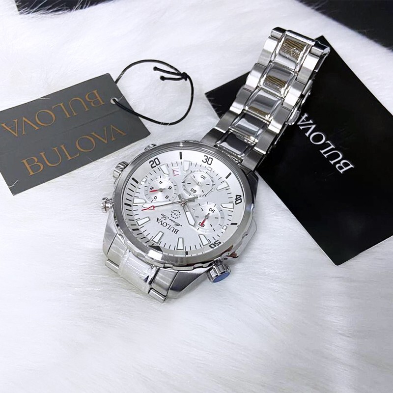 Men New Bulova Classic White Marine Star Stainless Steel 96B255 Watch (43MM)