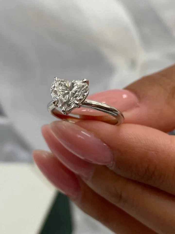 Diamond Wedding Ring IGI Heart Cut 2 Carat 14k White Gold Lab Grown E F VVS CVD