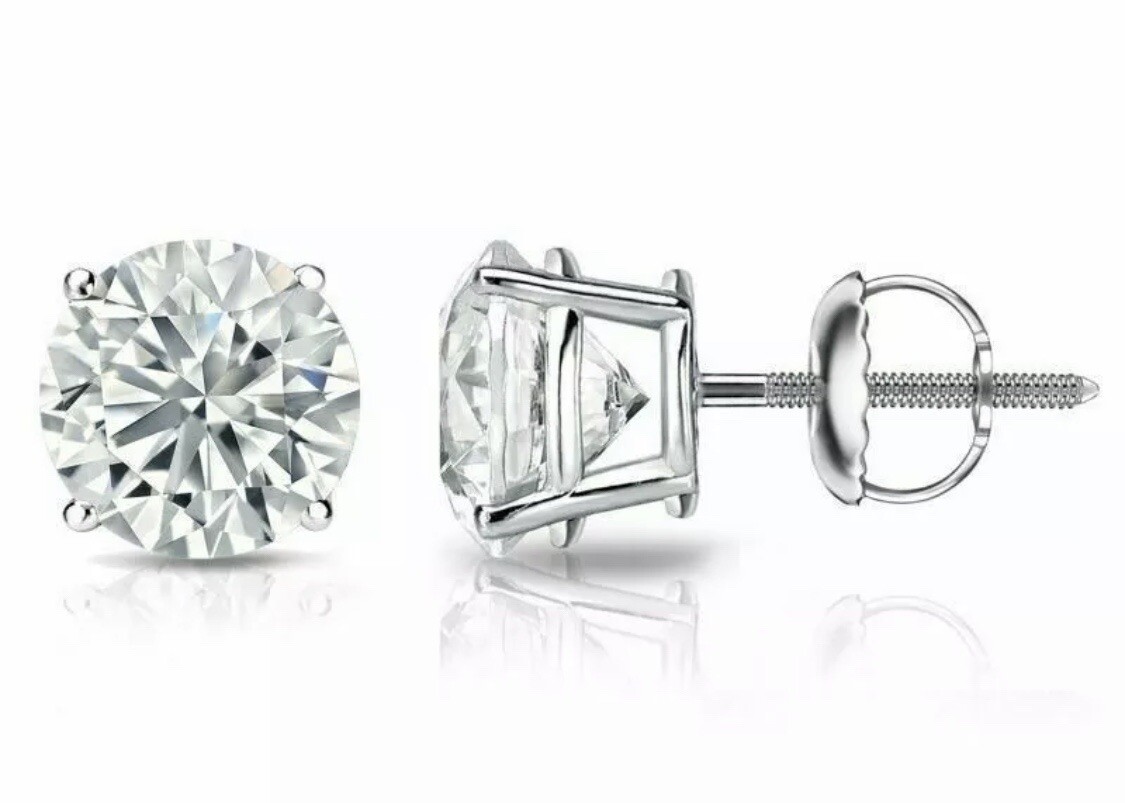 6 Ct Round Cut VVS1/D GRA Certified Moissanite Stud Earrings 14k White Gold 9mm