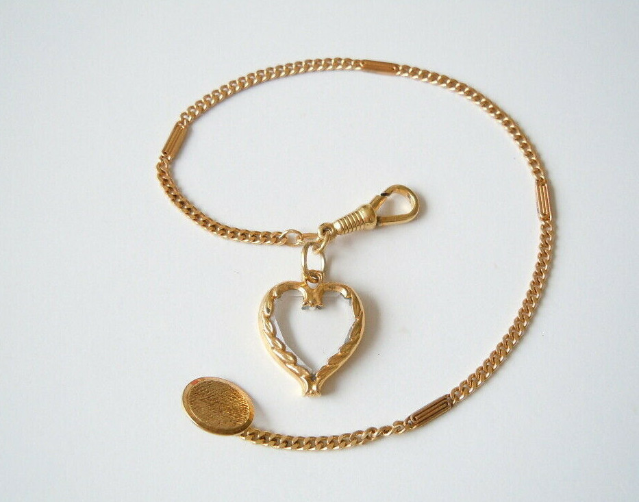 Button Watch Chain Pendant Heart GlassAmerik FBM Friedrich Binder 11 G/25.5 Cm