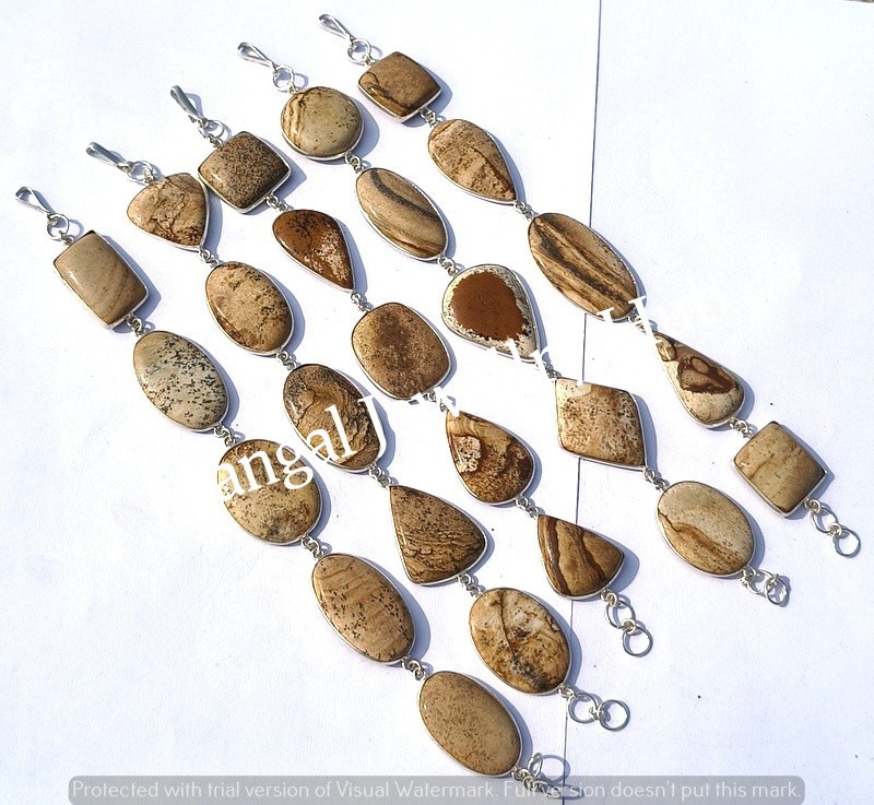 Sale Picture Jasper Gemstone Bracelets 925 Sterling Silver Plated Jewellery Lot
