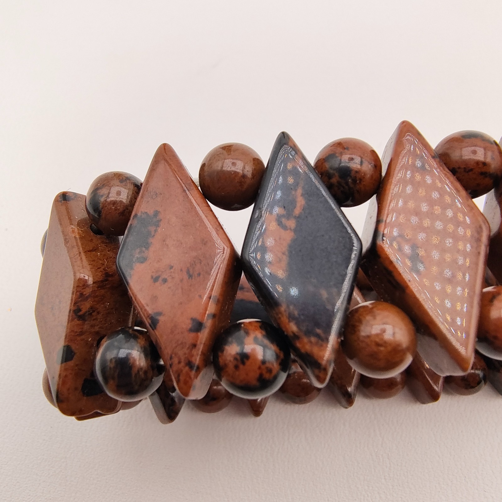 Mahogany Obsidian Aztec Stretch Bracelet Boho Earthcore Strength Grounding