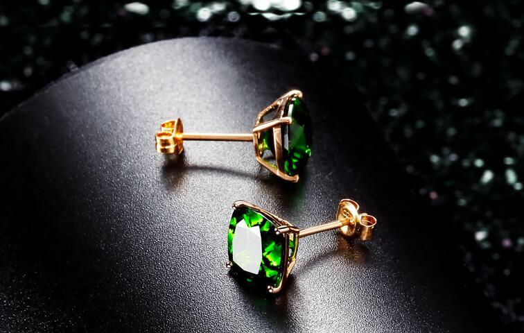 Square Rose Gold Princess-Cut Green Cubic Zirconia Stud Earrings