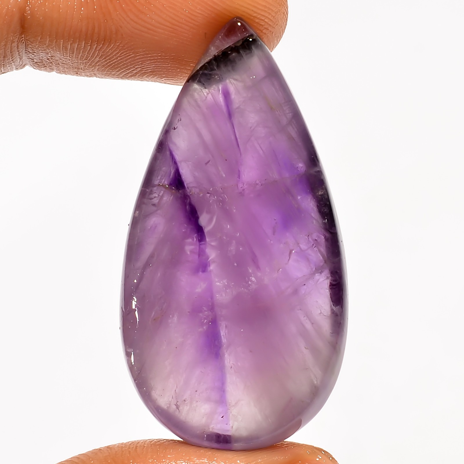 50.5 Ct Natural Trapiche Amethyst Loose Gemstone Pear Shape Cabochon 38X20X8 mm