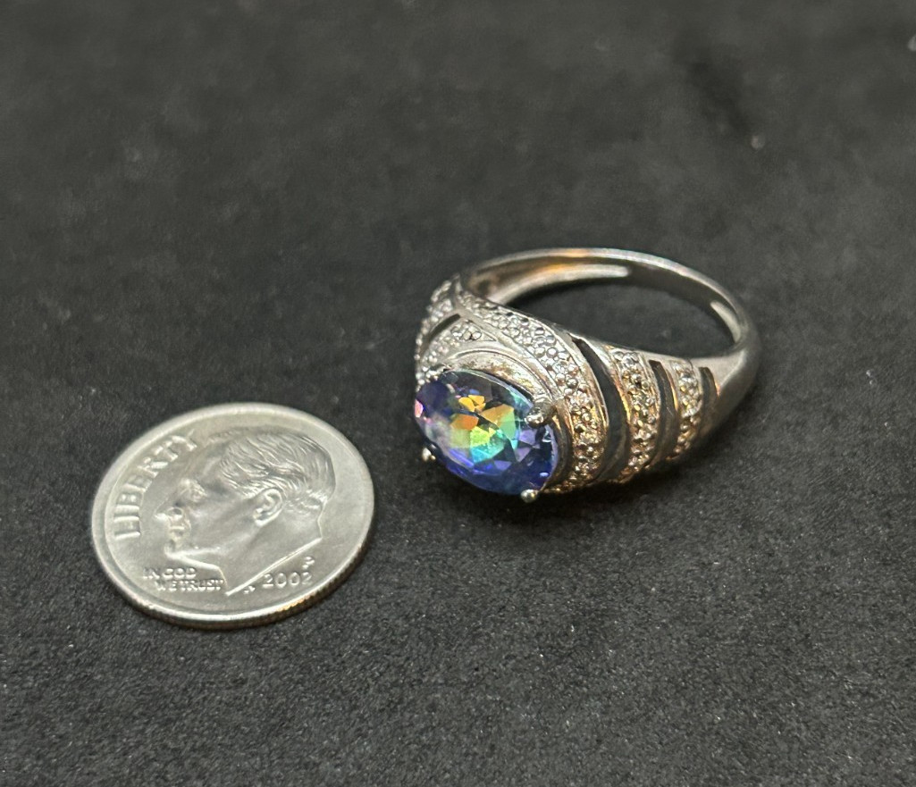 925 Sterling NVC Irridescent Crystal Ring 12.2mm Sz 6 – 4.0g