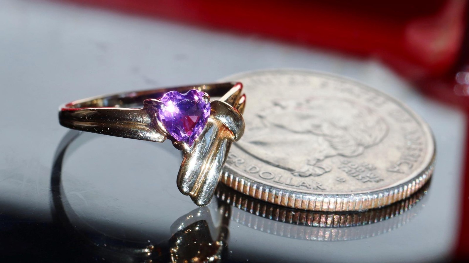 14k yellow gold ring 0.40ct amethyst heart solitaire size 5 vintage 1.95g N2695S