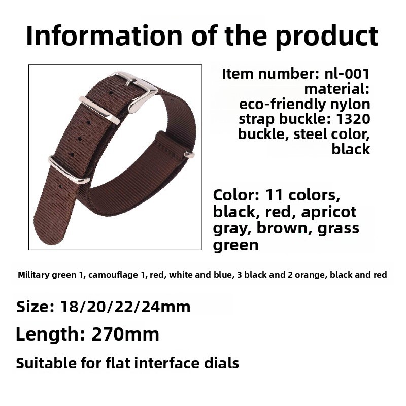 Extended Nylon Canvas Watch Strap 3 Loop Buckle Breathable Band 18 20 22 24mm