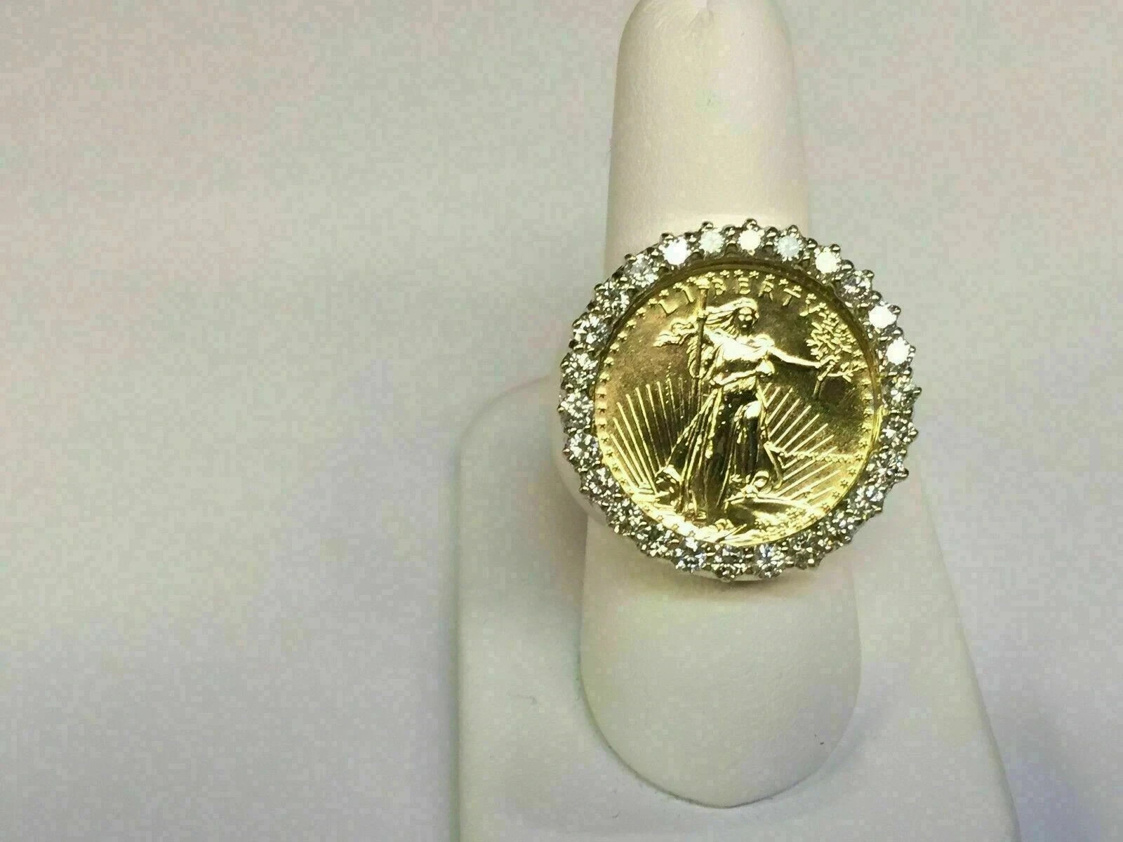 2Ct Round-Cut Lab Created Lady Liberty Coin Wedding Ring 14K Yellow Gold Plated