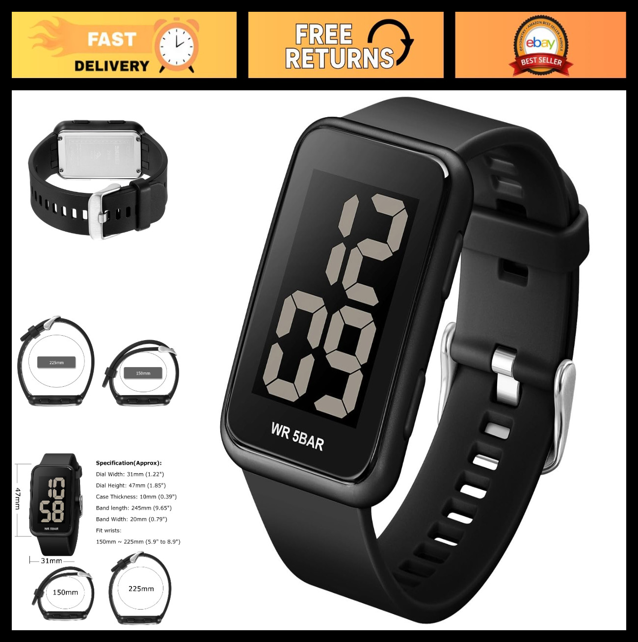 Large Display Waterproof Digital Watch for Men & Women – Stylish & Durable